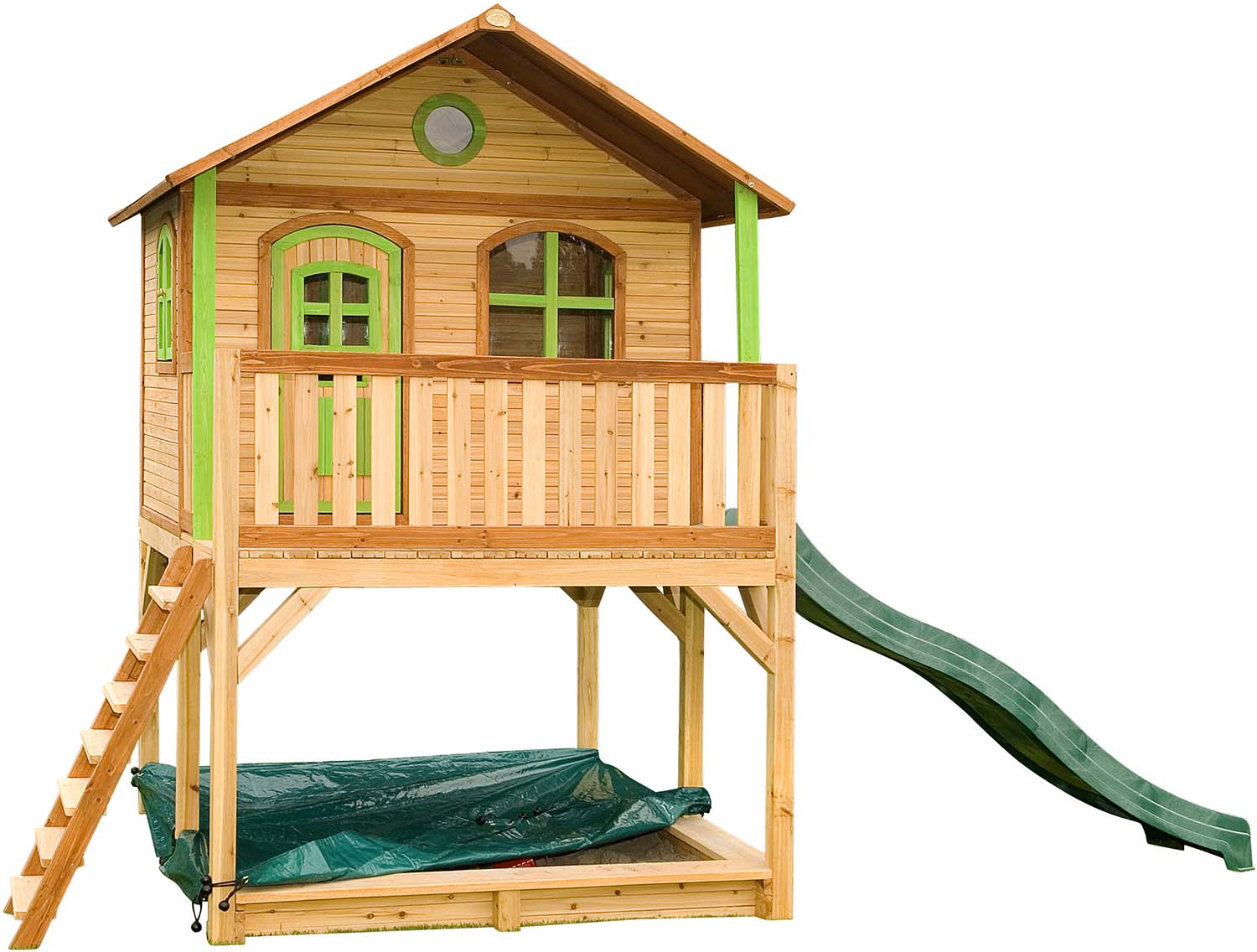 Cabane enfant sur pilotis avec toboggan et bac à sable Marc