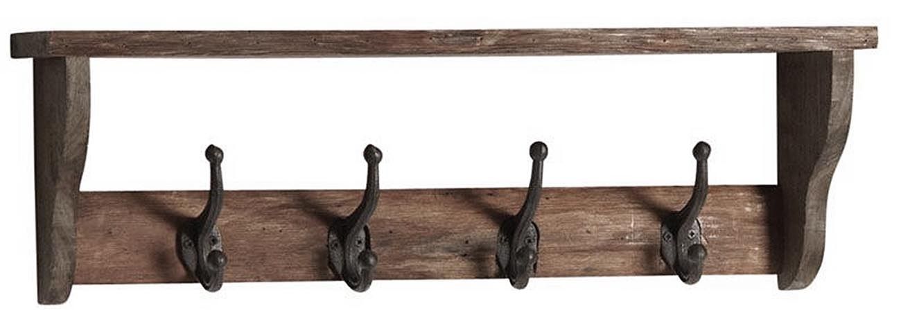 Patère en bois avec 4 crochets en métal