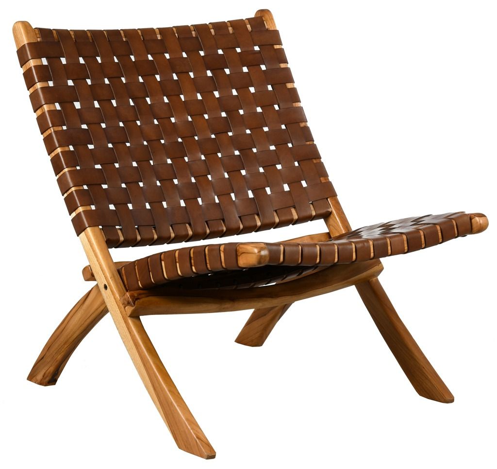 Fauteuil pliant en teck et cuir tressé Cimahi