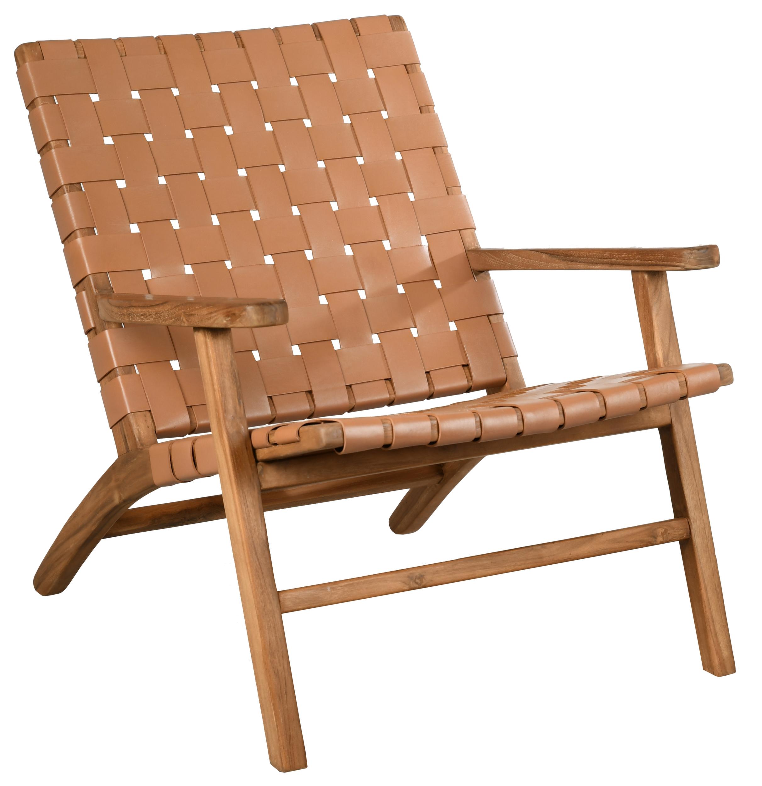 Fauteuil en teck et cuir camel Munduk