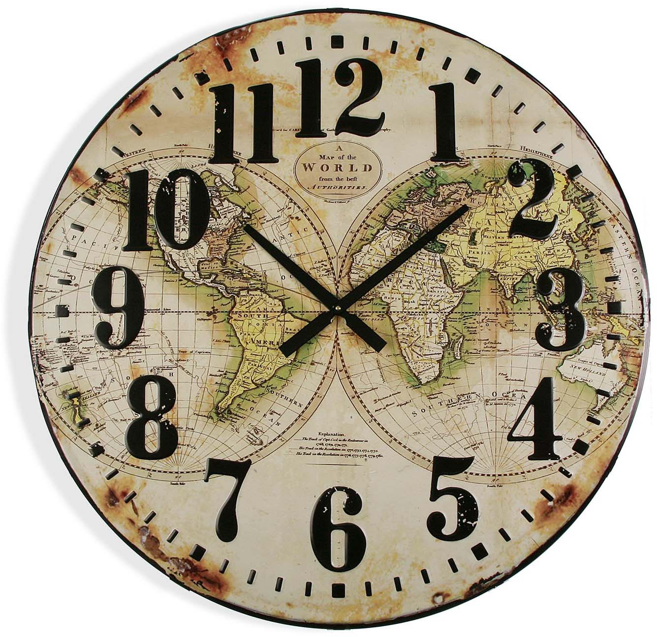 Horloge mappemonde aspect vieilli 80 cm