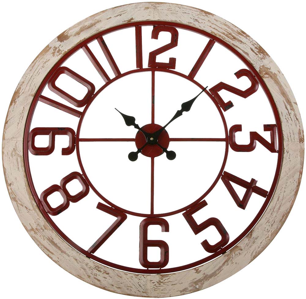 Horloge en bois patiné et métal 70 cm