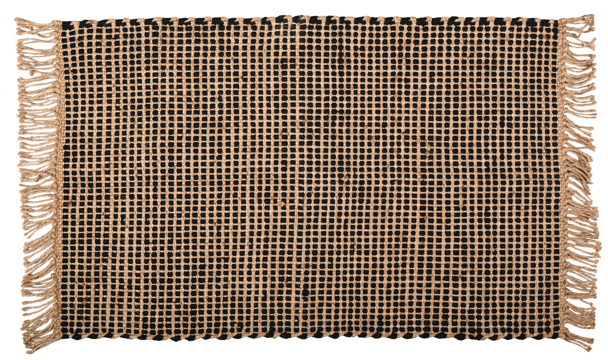 Tapis en jute naturelle et coton noir