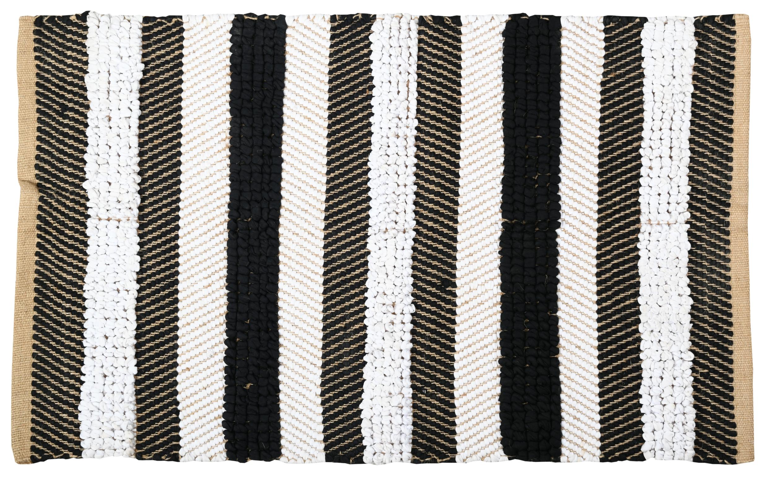 Tapis à rayures en jute naturelle et coton