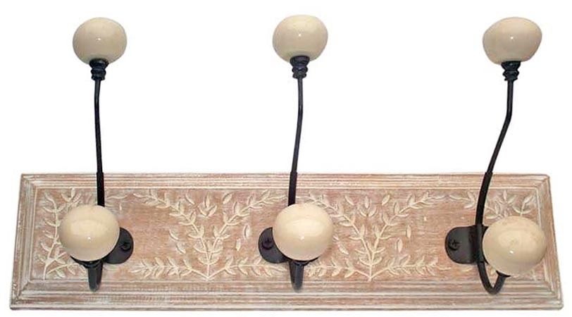 Patère en manguier motif feuilles 3 crochets