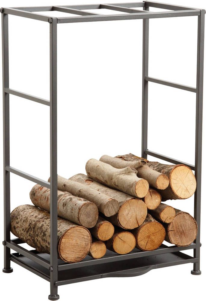 Rack porte-bûches en métal avec tiroir à poussière