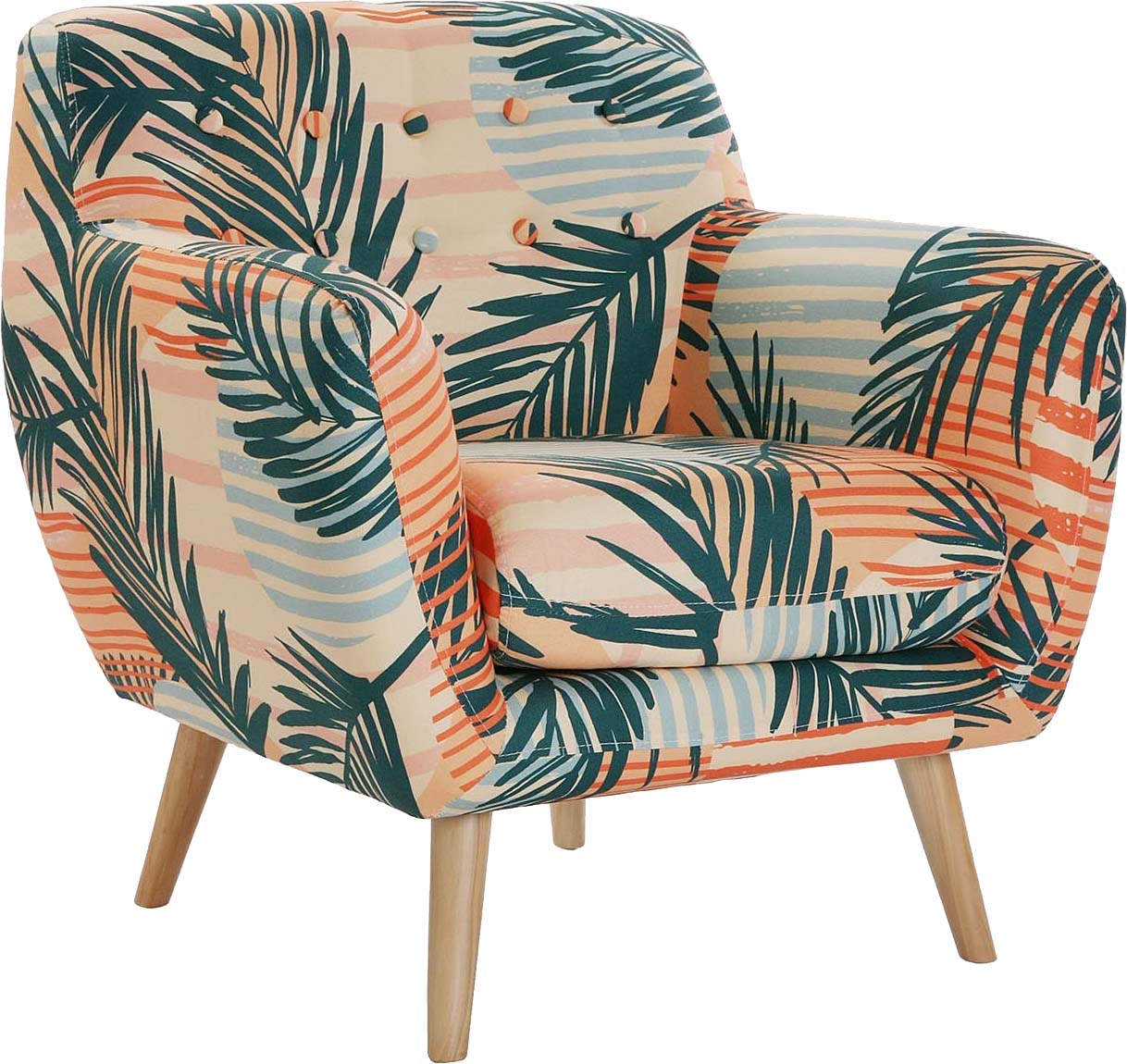 Fauteuil salon tissu imprimé feuillage Saona