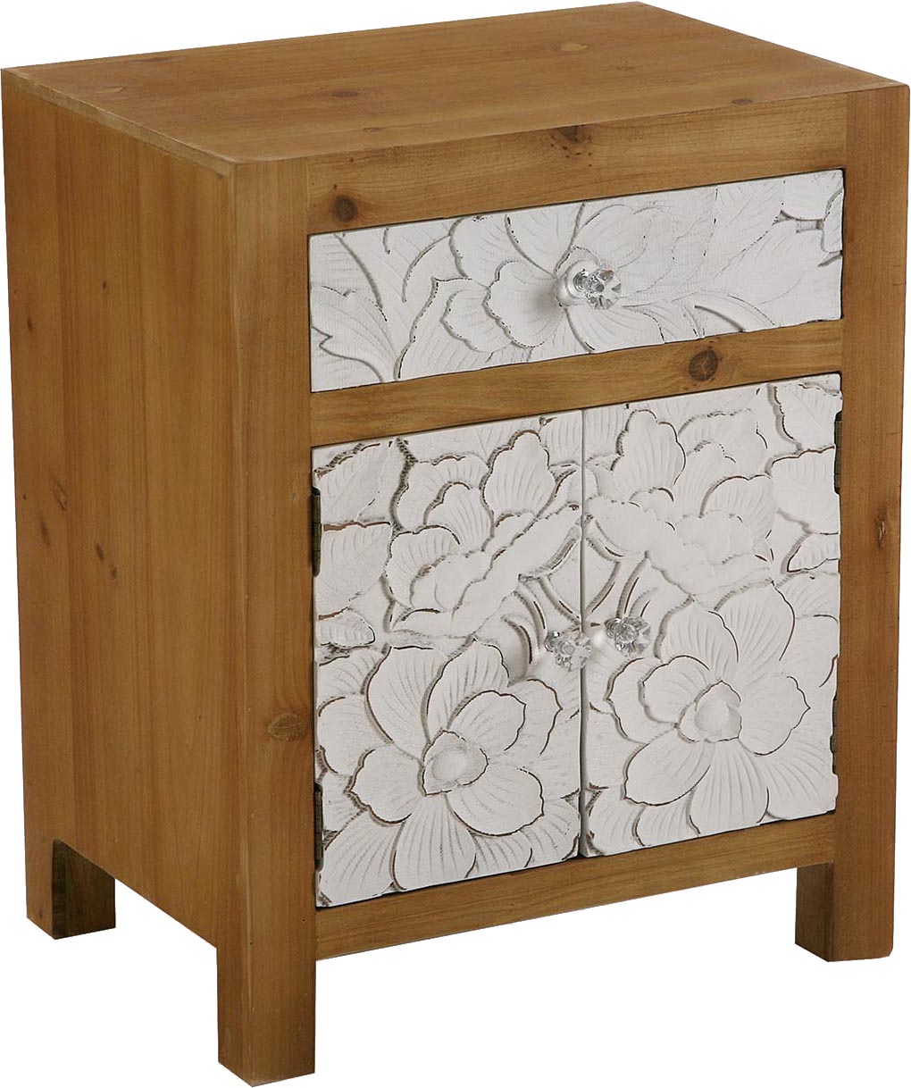 Table de chevet bois et blanc motif fleur Agnette