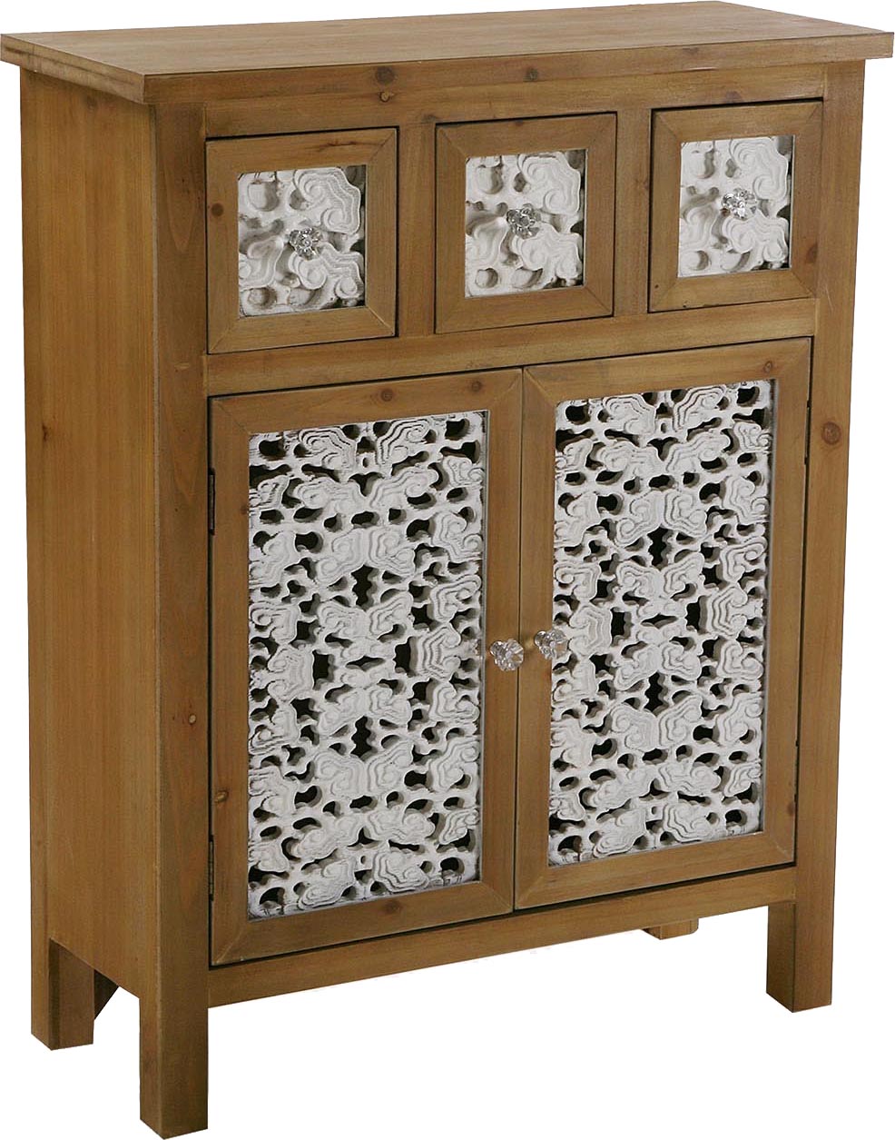 Commode de rangement en bois et blanc motif fleur Agnette