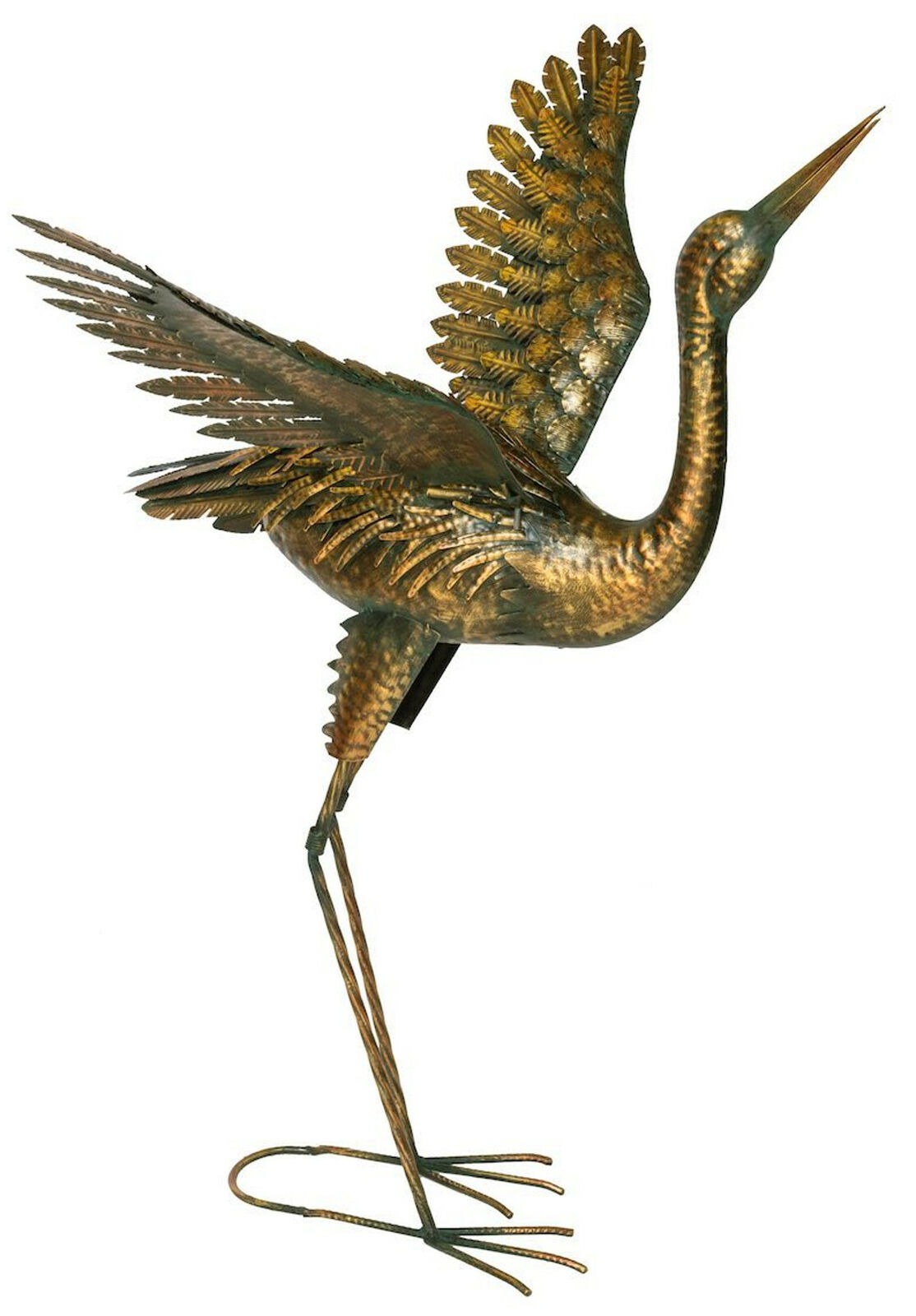 Héron décoratif en métal doré ailes ouvertes 80 cm