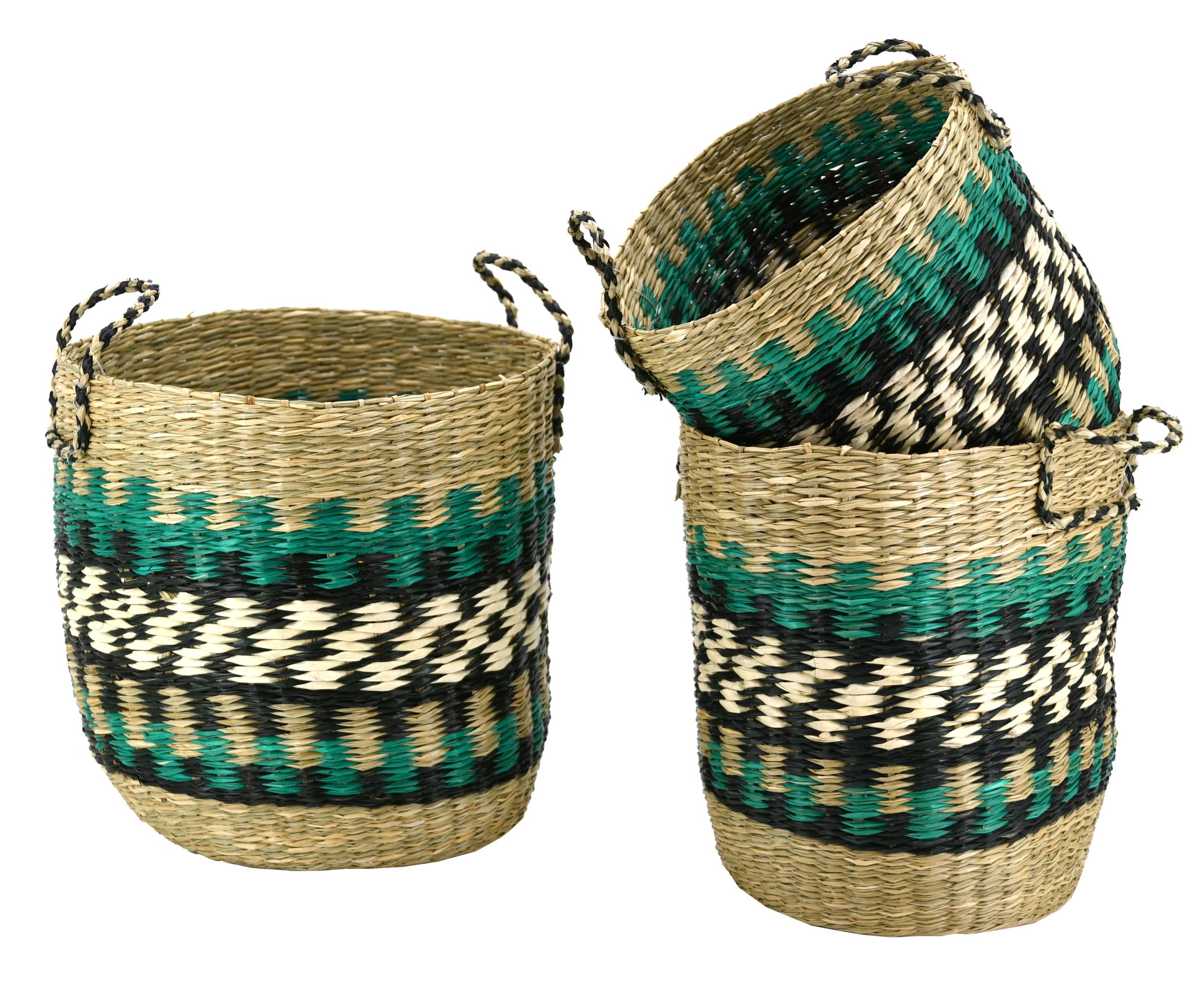 Cache-pots en jonc naturel et teinté (Lot de 3)