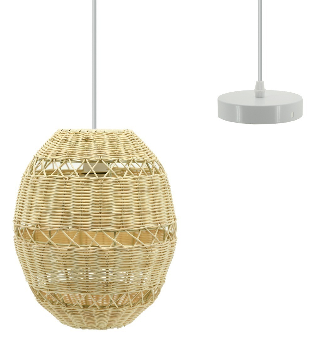 Suspension boule en rotin naturel ajouré et métal Diamètre 26 cm