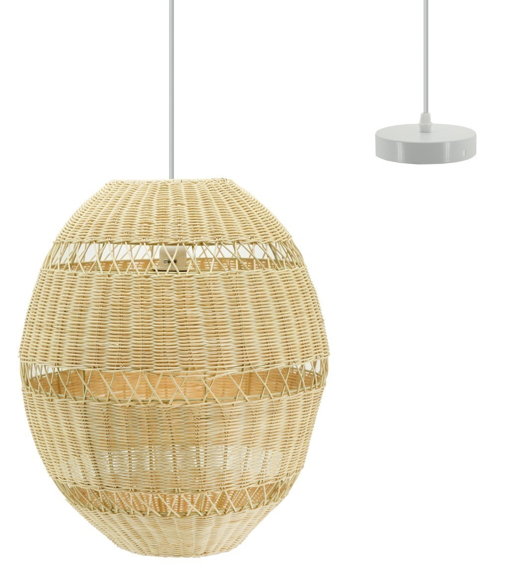 Suspension boule en rotin naturel ajouré et métal Diamètre 42 cm