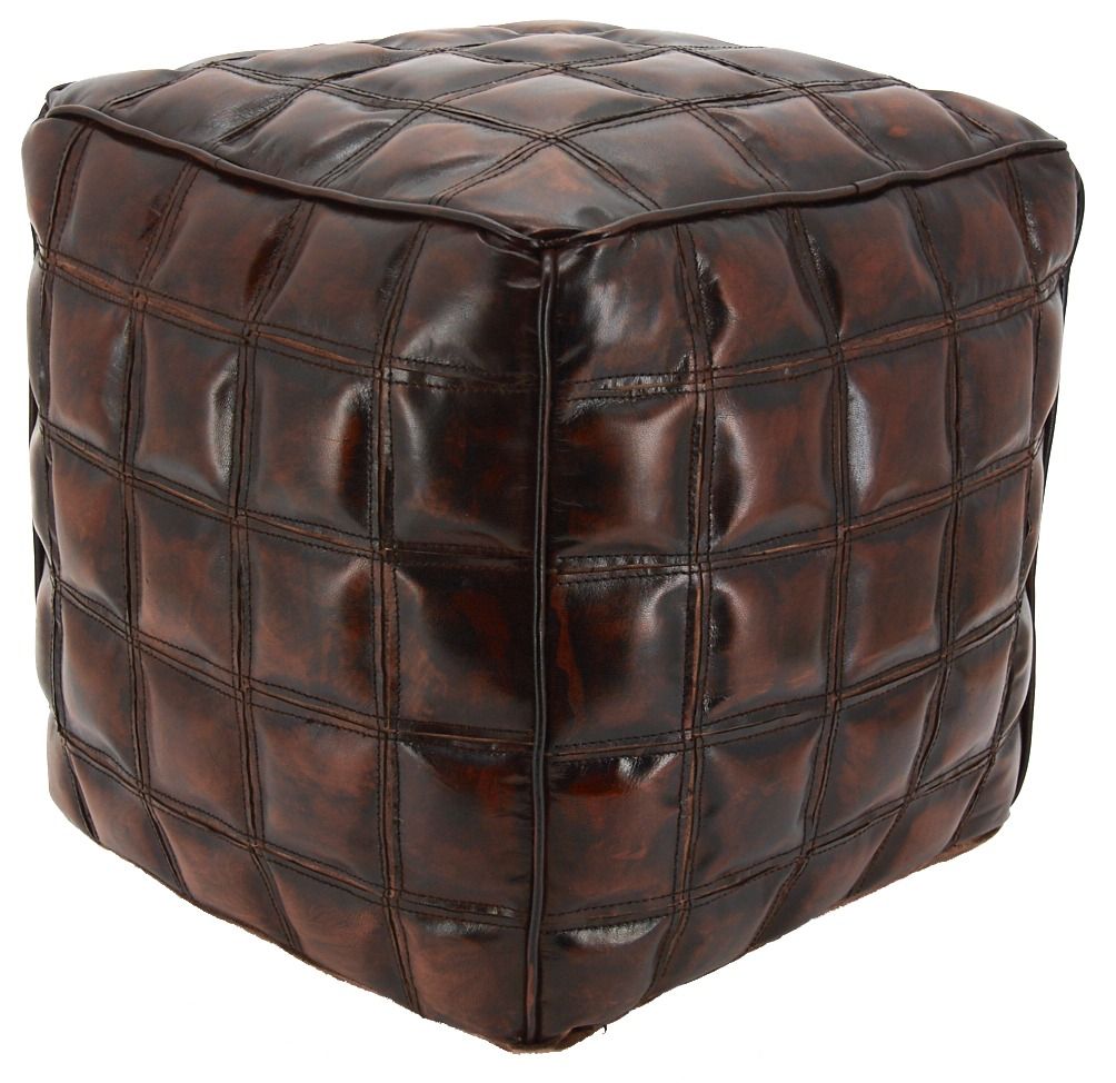 Pouf en cuir Damier