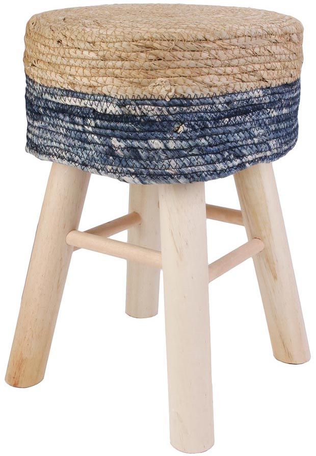 Tabouret bois assise effet corde Blue Lagoon