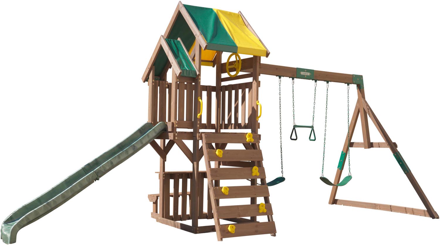 Grande aire de jeux en bois toboggan escalade et balançoire Arbor Crest
