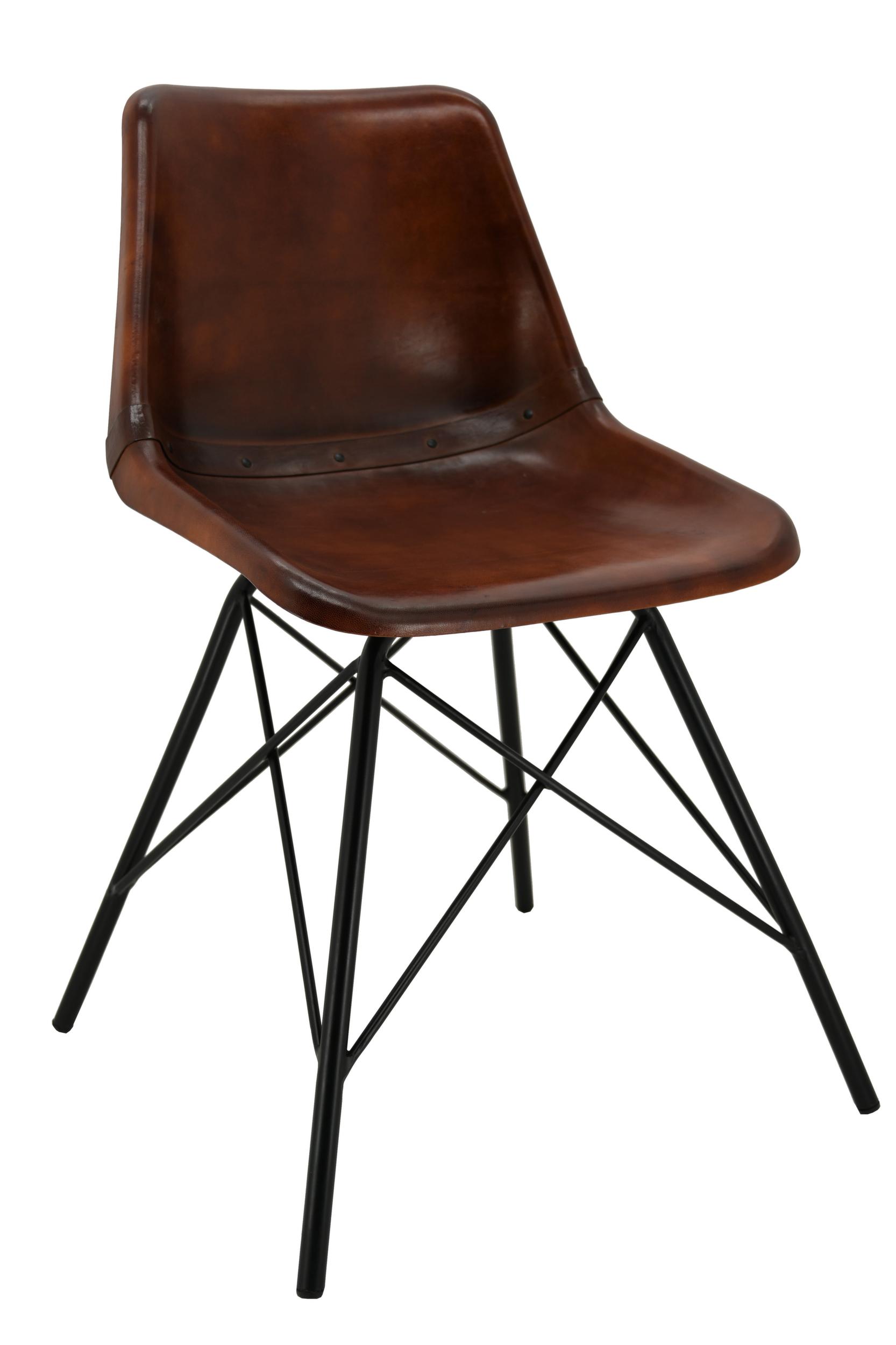 Chaise en cuir marron et métal New York