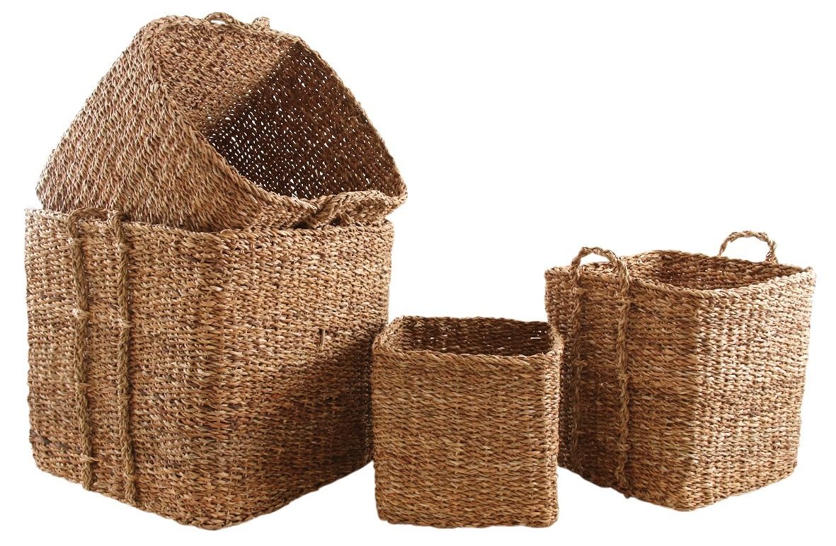 Cache-pots carrés en jonc de mer naturel (lot de 4)