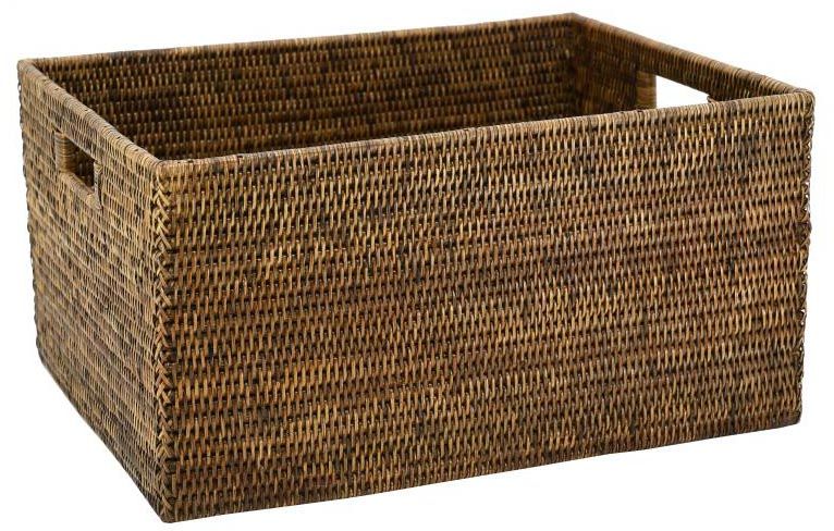 Corbeille de rangement en rotin patiné 48 cm