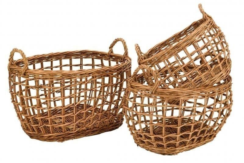 Corbeilles en osier ajouré avec anses (Lot de 3)