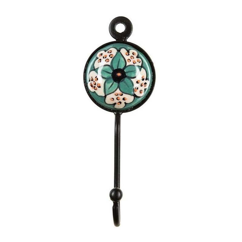 Patère 1 crochet en céramique fleur bleue