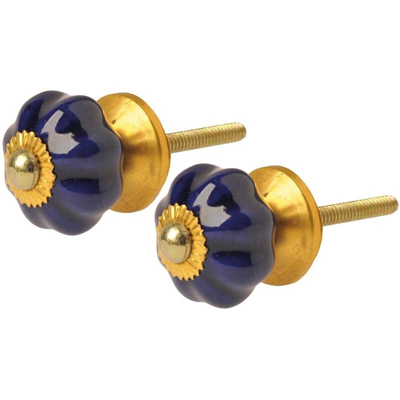 Boutons de porte fleur en céramique et métal doré (Lot de 2)