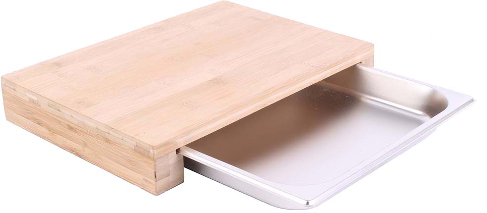 Planche à découper en bambou avec tiroir intégré 38.5 x 26.5 cm