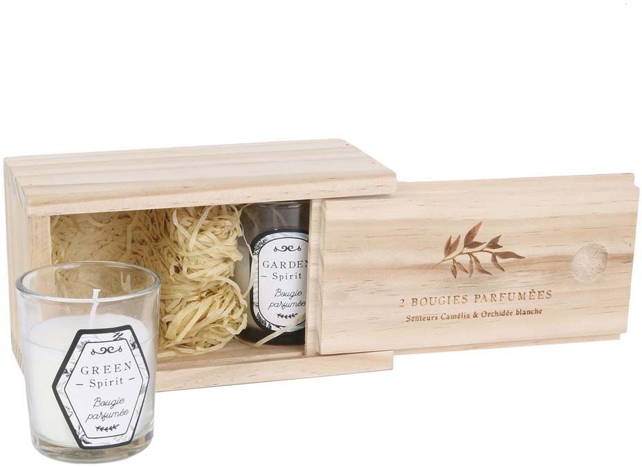 Coffret en bois avec 2 bougies Nature