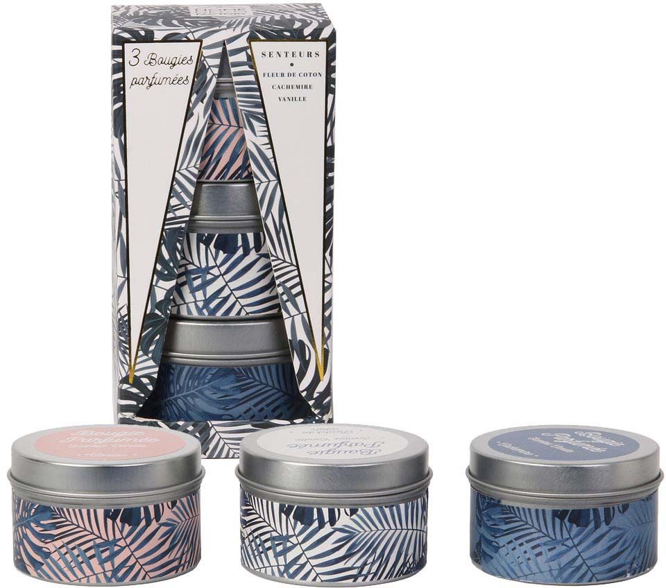 Coffret 3 bougies dans pot en métal Jungle