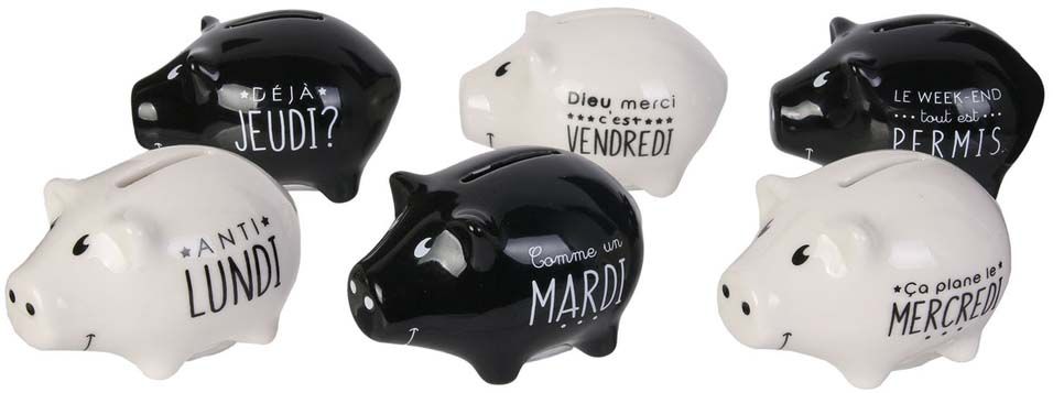 Set de 6 tirelires mini cochons semainiers