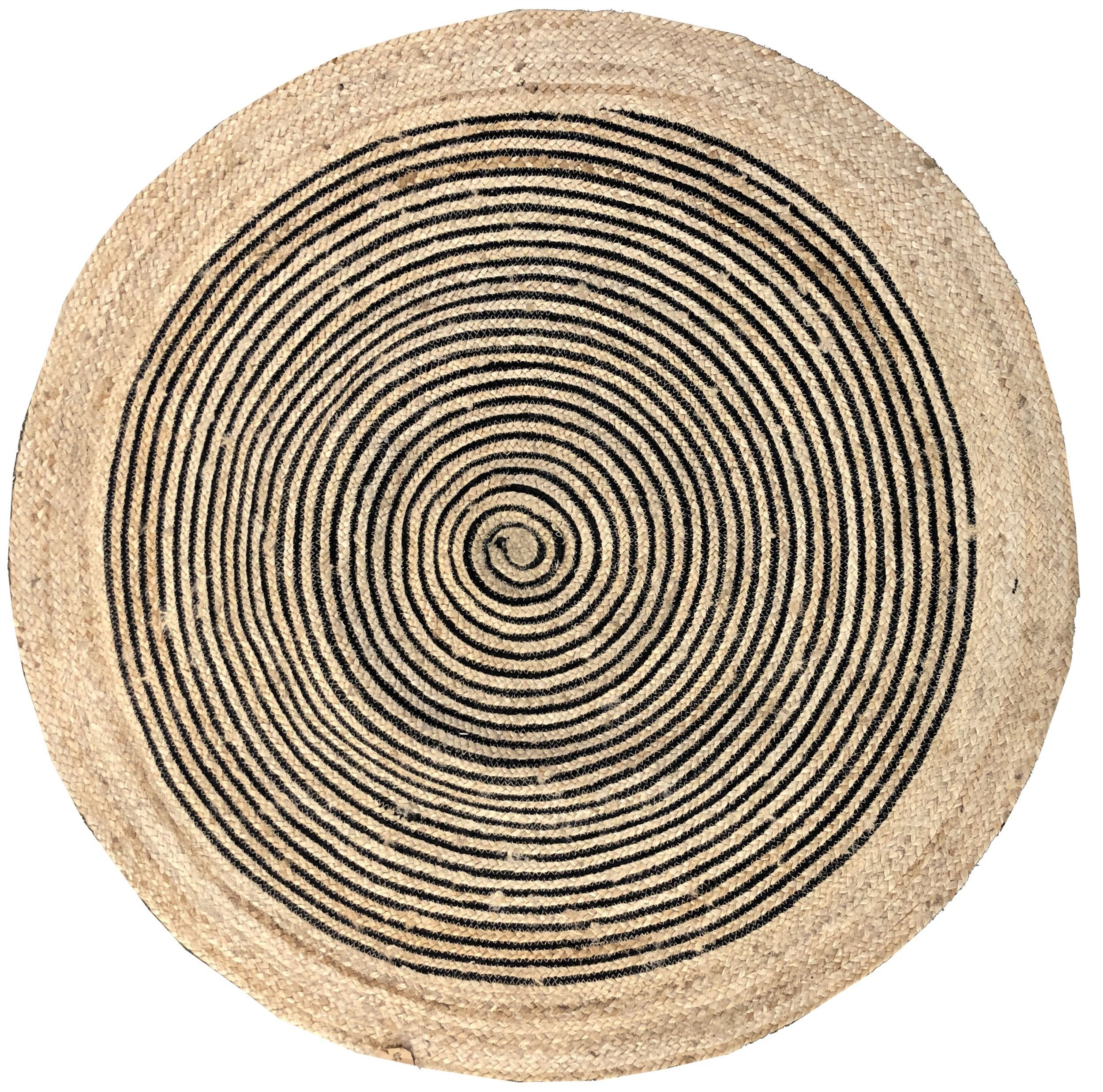 Tapis rond en jute et coton noir Diamètre 120 cm