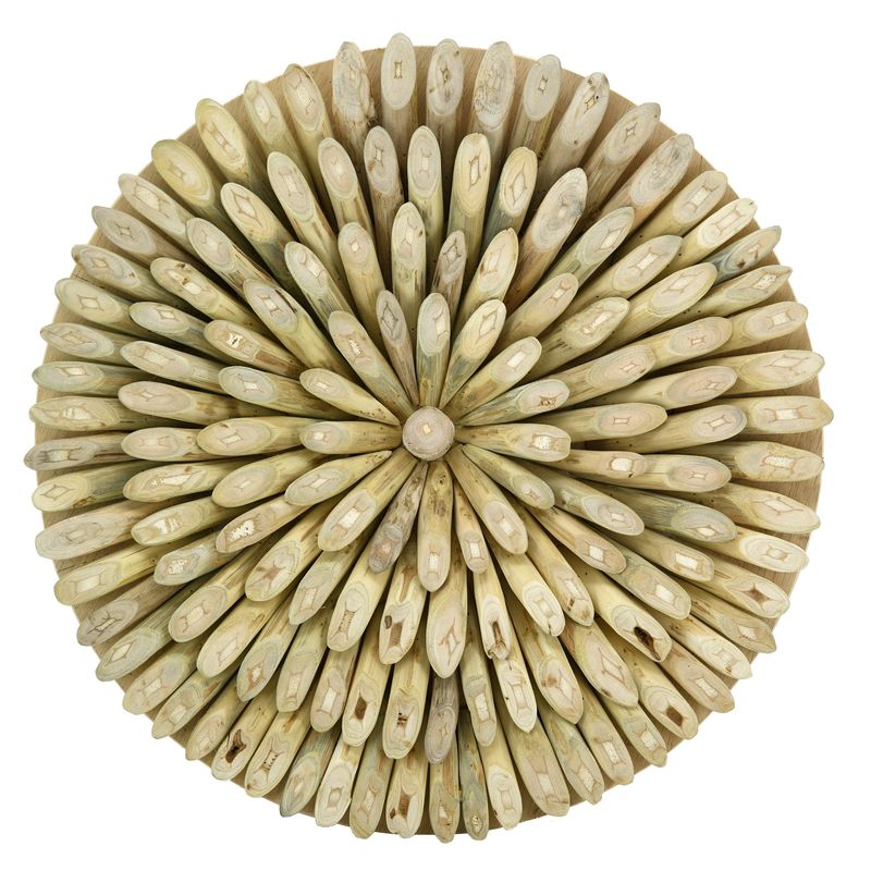 Décoration murale ronde en teck massif naturel