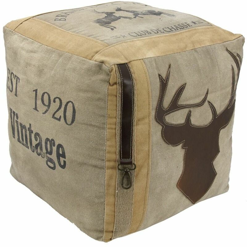 Pouf en coton et cuir Cerf