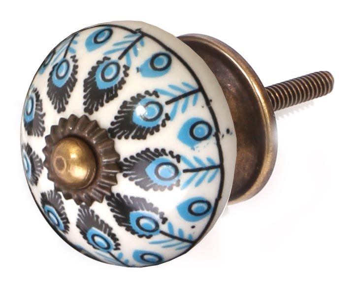 Bouton de meuble en grès à motif Paon Modèle 1