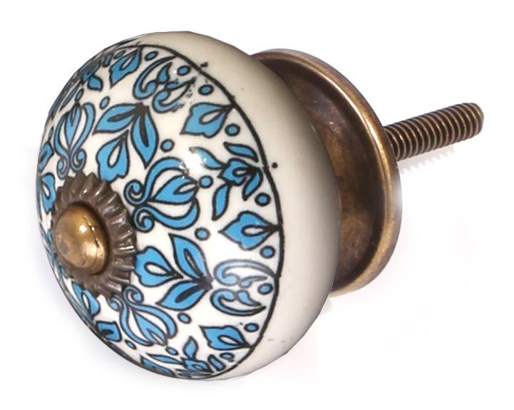 Bouton de meuble en grès à motif Paon Modèle 3