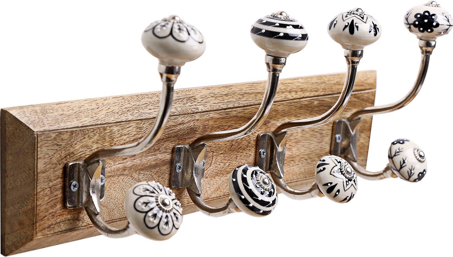 Patère en bois 8 crochets en céramique 44 cm Modèle 1