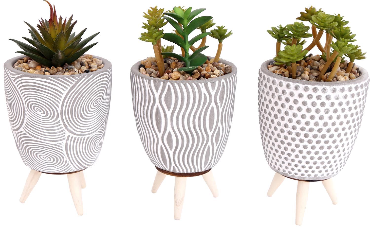 Plante artificielle dans pot en ciment sur pied (Lot de 3)