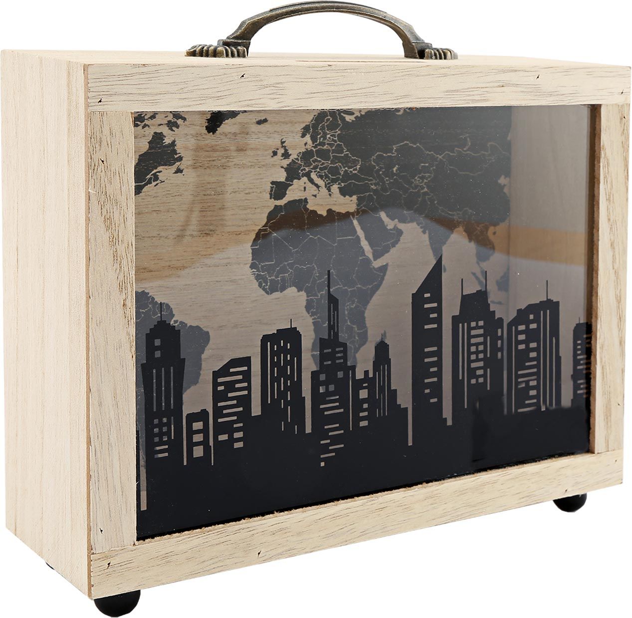Tirelire en bois avec poignée City 22x20 cm