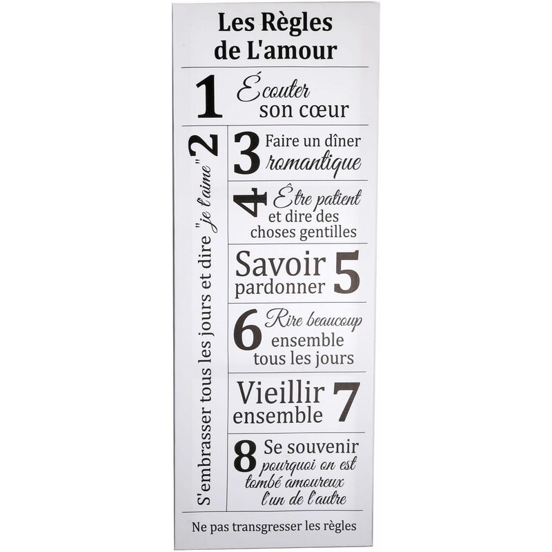 Toile décorative Règles de la famille 80x30 cm Les règles de l'amour