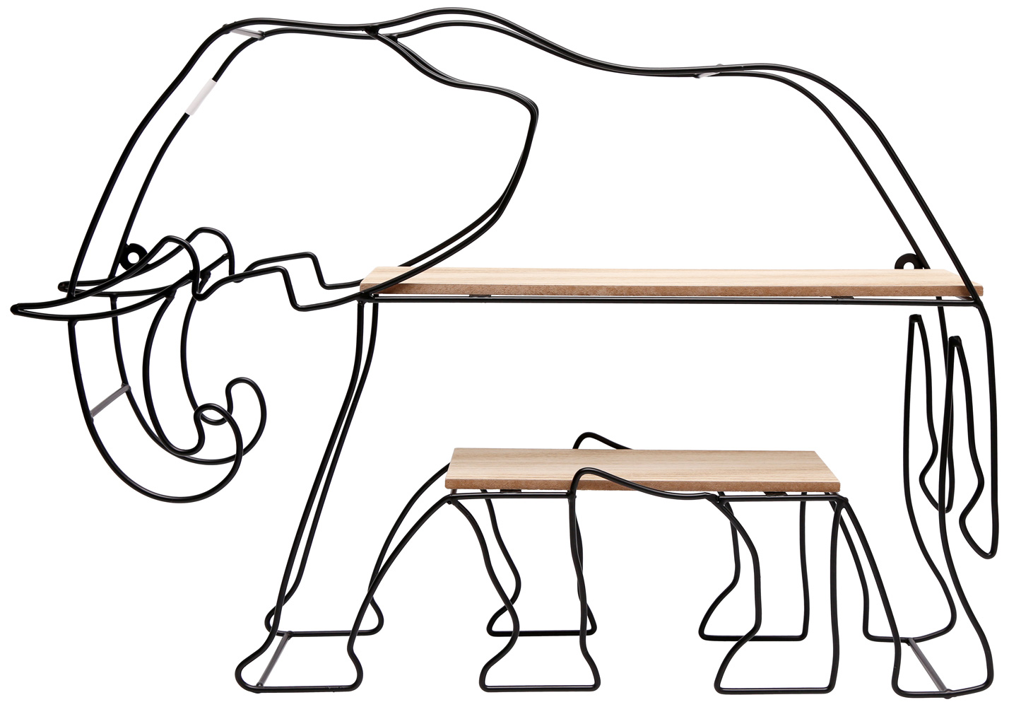 Etagère filaire en métal et bois Eléphant