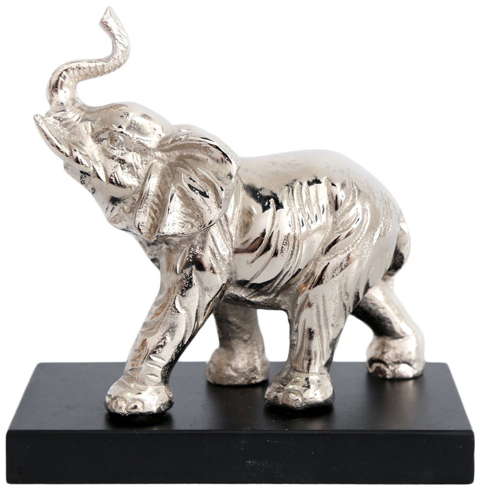 Statuette éléphant en aluminium sur socle en bois 19 cm