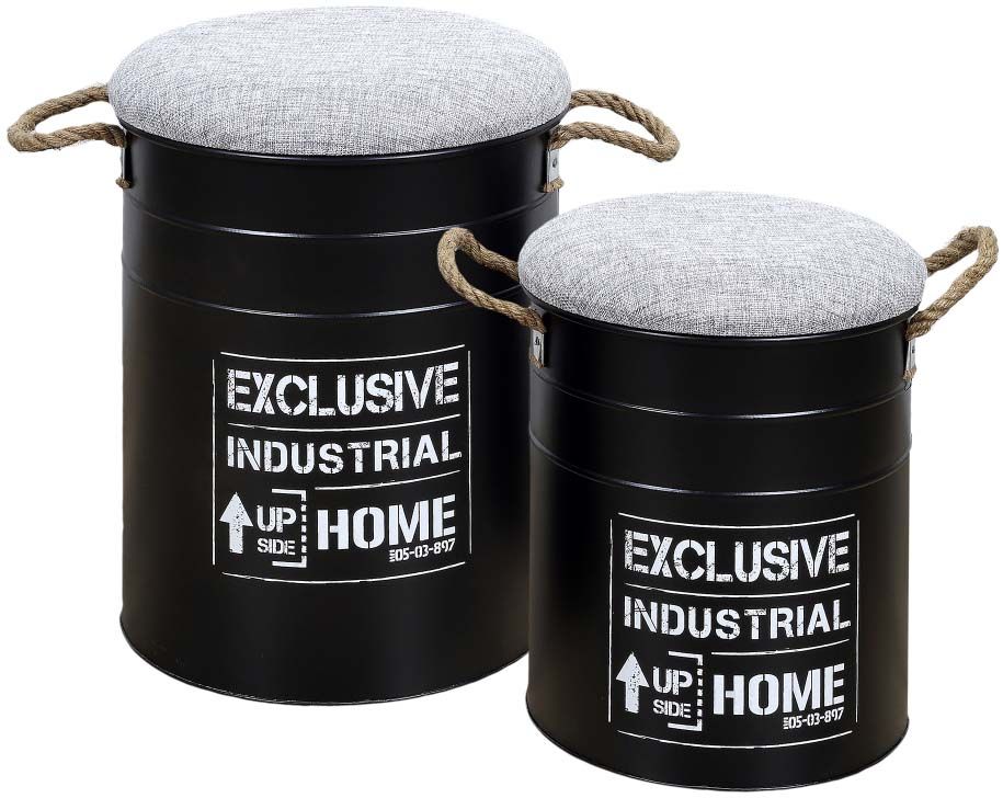 Pouf gigogne baril en métal Dock (Lot de 2)