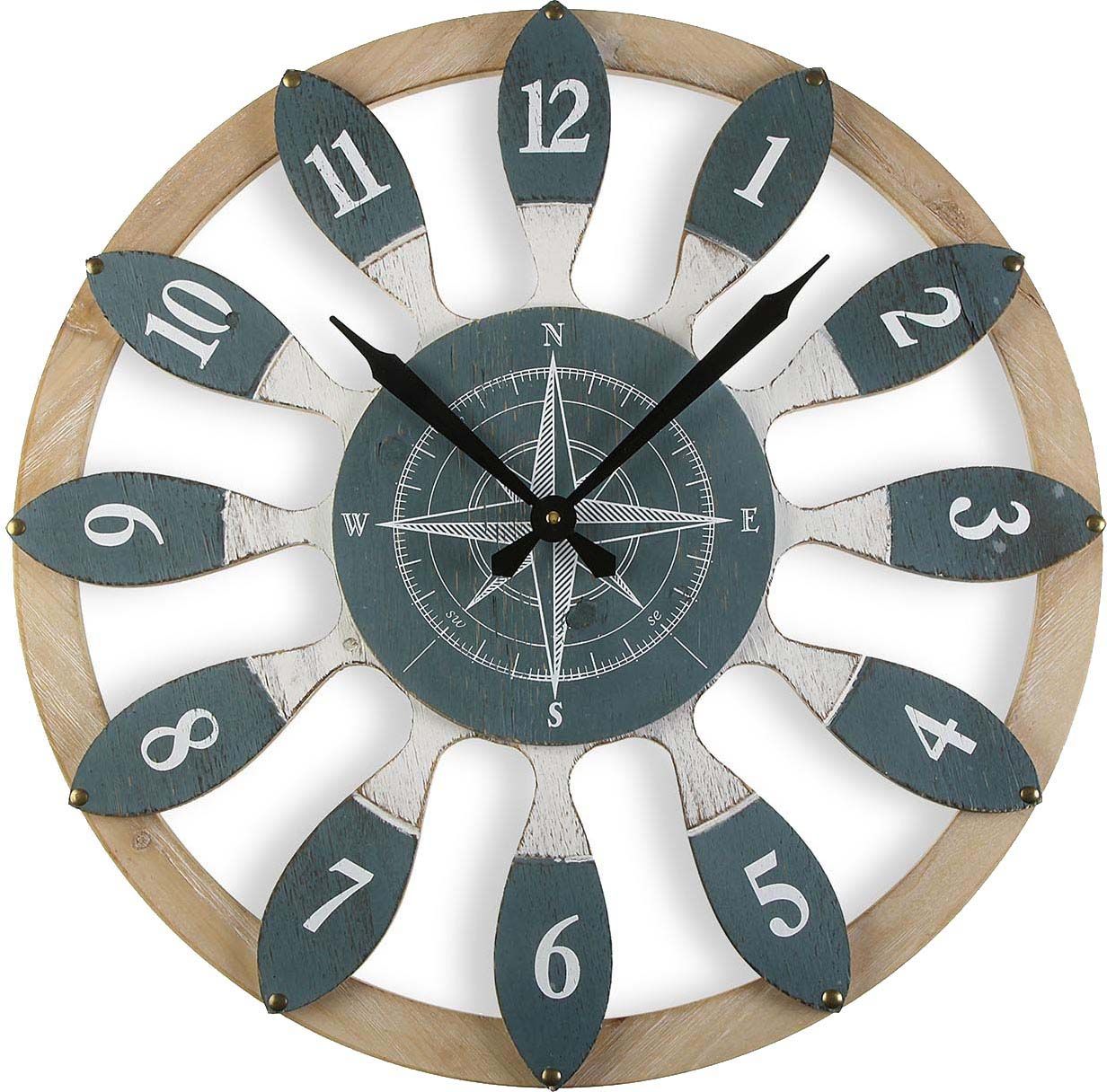 Horloge en bois points cardinaux 60 cm