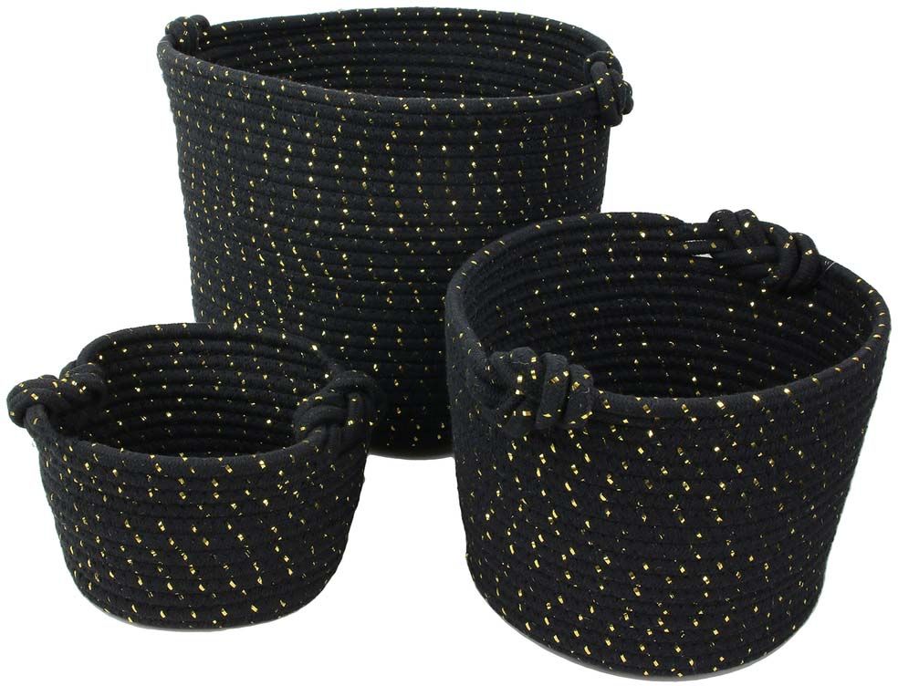 Corbeilles de rangement en coton fibres dorées (Lot de 3) Noir