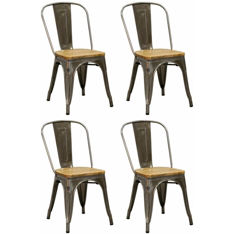 Chaise industrielle en métal et bois d'orme huilé