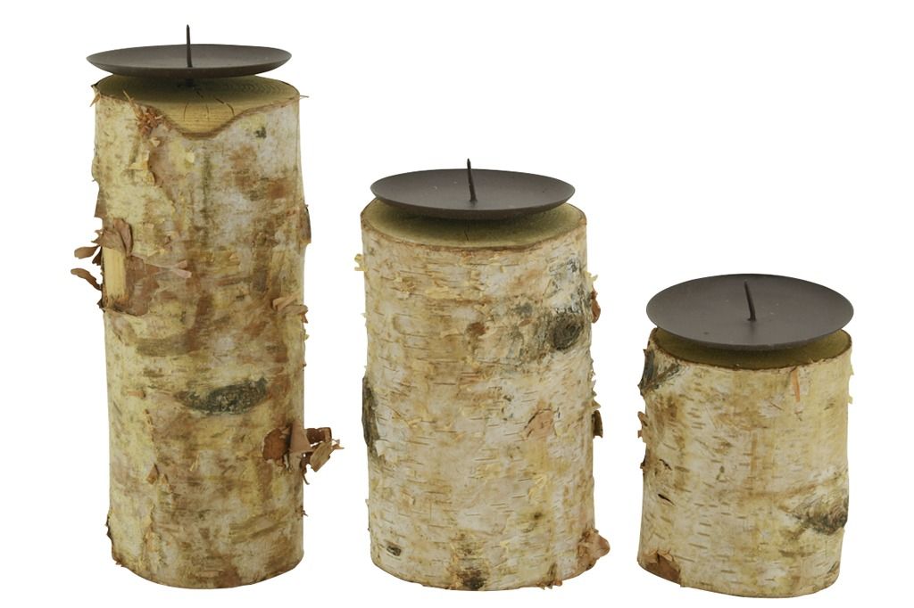 Bougeoirs en bouleau et métal (Lot de 3)