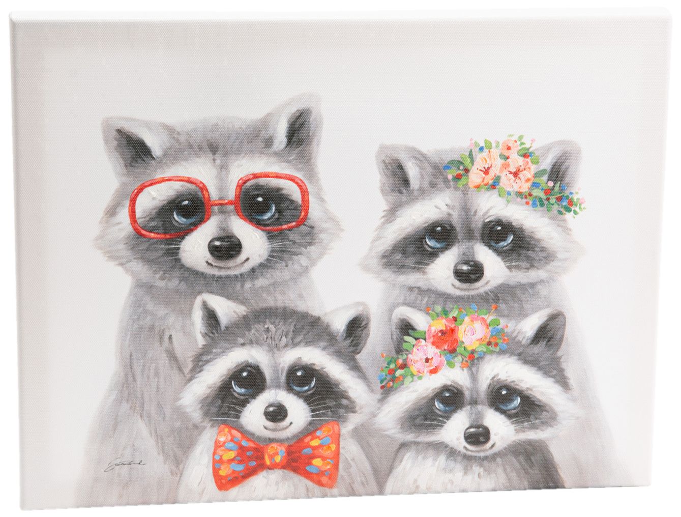 Toile family raton laveur 30 x 40 cm