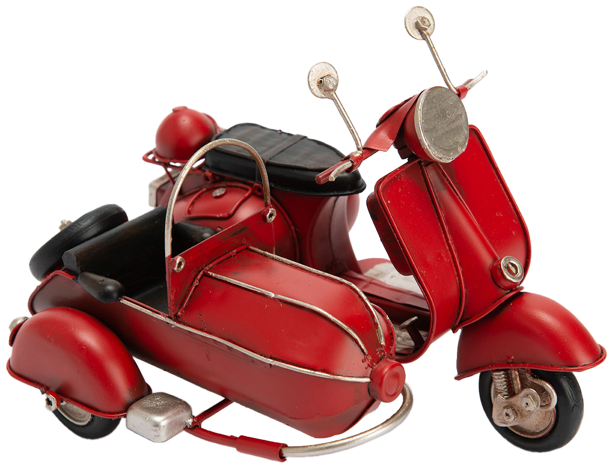 Moto avec side car vintage rouge en métal