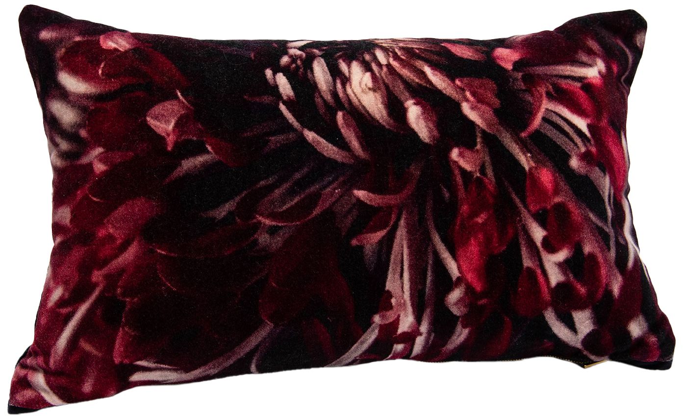 Coussin en velours fleuri bordeau x 30 x 50 cm