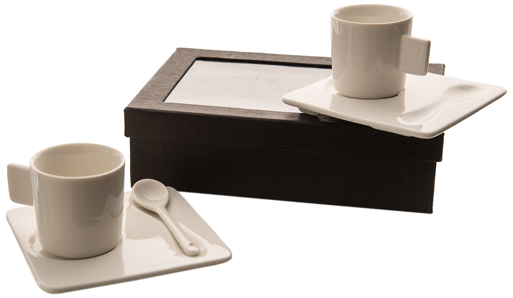 Coffret café 2 tasses avec cuillères et soucoupes